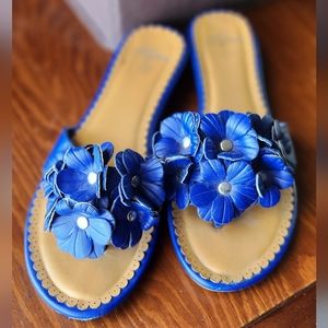 Blue Flowery Sandals by Sophie Sue, size 7